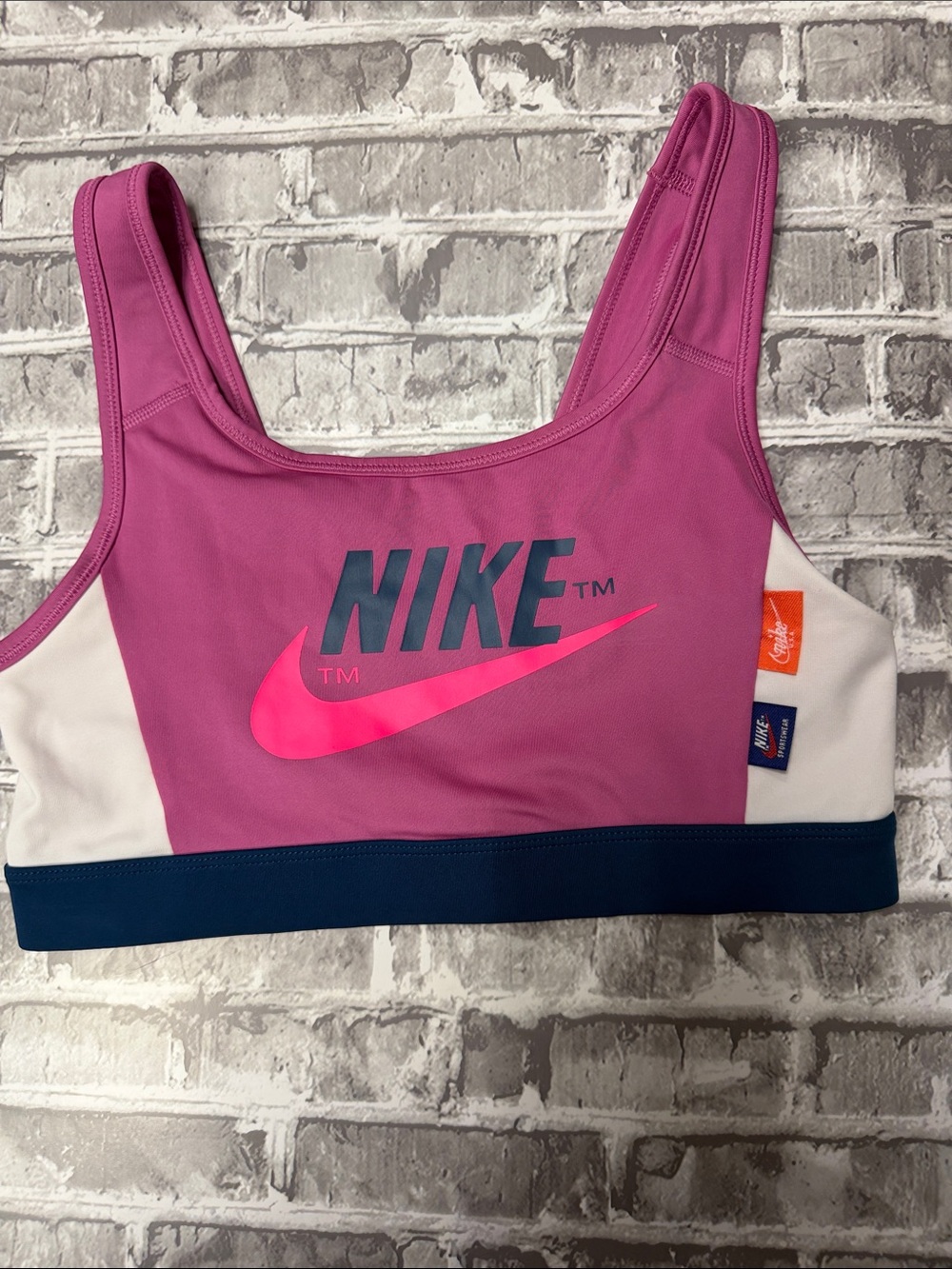 Nike Pink & Navy Colorblock Dri-FIT Sports Bra